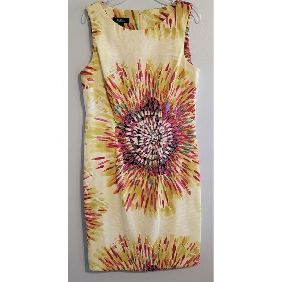 AGB Ivory Colorburst Shift Dress Womens Size‎ 6 Workwear Classy Sleeveless Midi - Picture 6 of 10